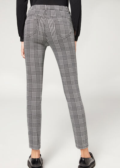 Soft-Touch Push-Up Skinny Jeans with Houndstooth Print
