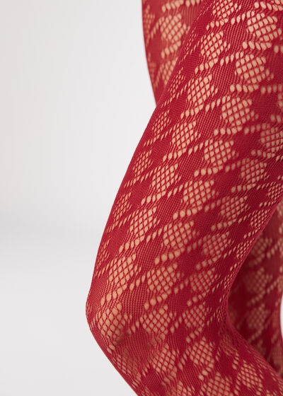 Houndstooth Motif Mesh Tights