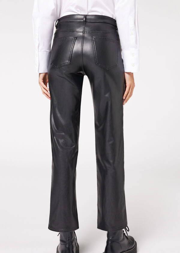 Leggings Wide Leg Termici Effetto Spalmato