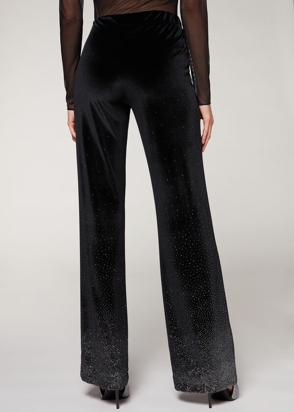 Leggings Palazzo em Veludo com Glitter