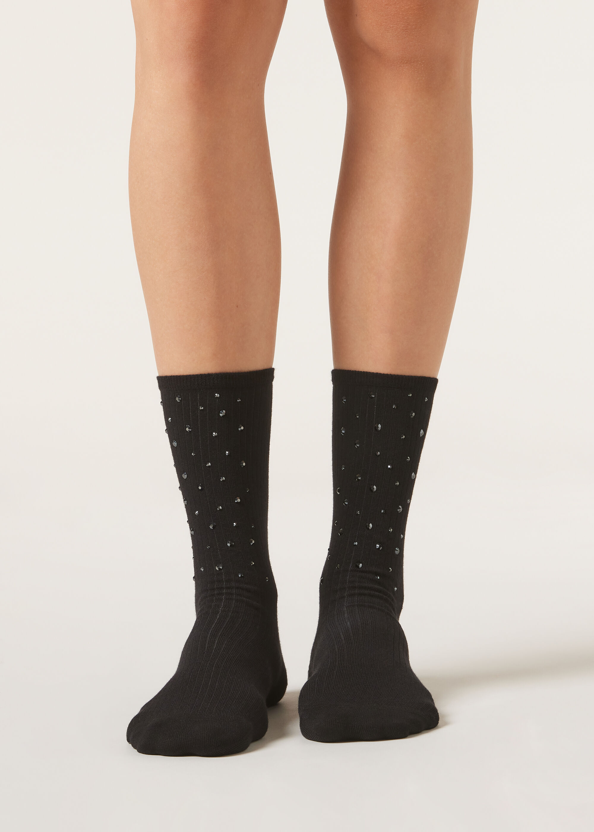 Ribbed Socks with Diamanté Appliqué