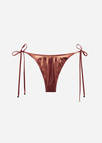 Tie Brazilian Bikini Bottoms Metallic Skin