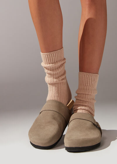 Kurze Socken in Rippe mit Wolle und Kaschmir