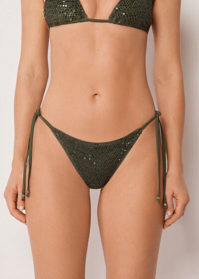 Sequin Net Tie Brazilian Bikini Bottoms