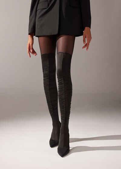 Gathered Longuette Effect Tights