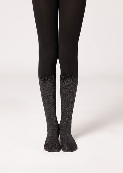 Girls’ Glitter Longuette Tights with Bow