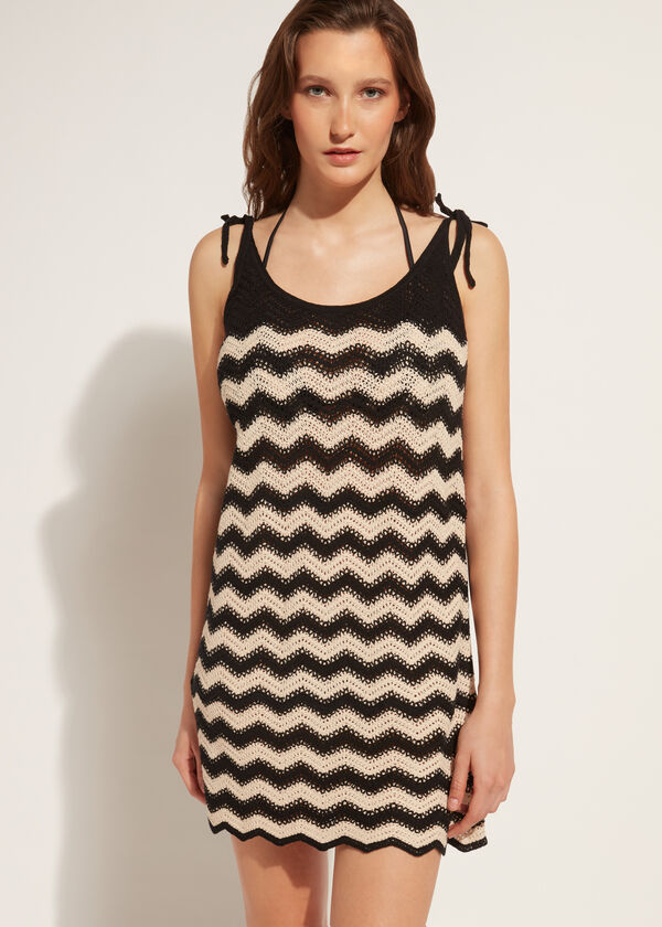 Abito Crochet con Motivo Chevron