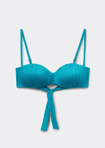 Graduated Padded Bandeau Bikini Top Shiny Satin