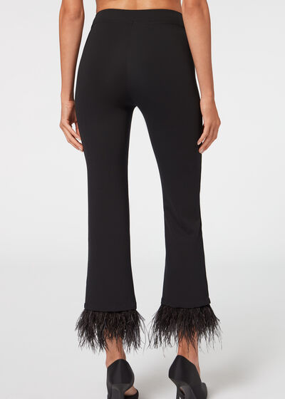 Flared Cropped Leggings with Feathers