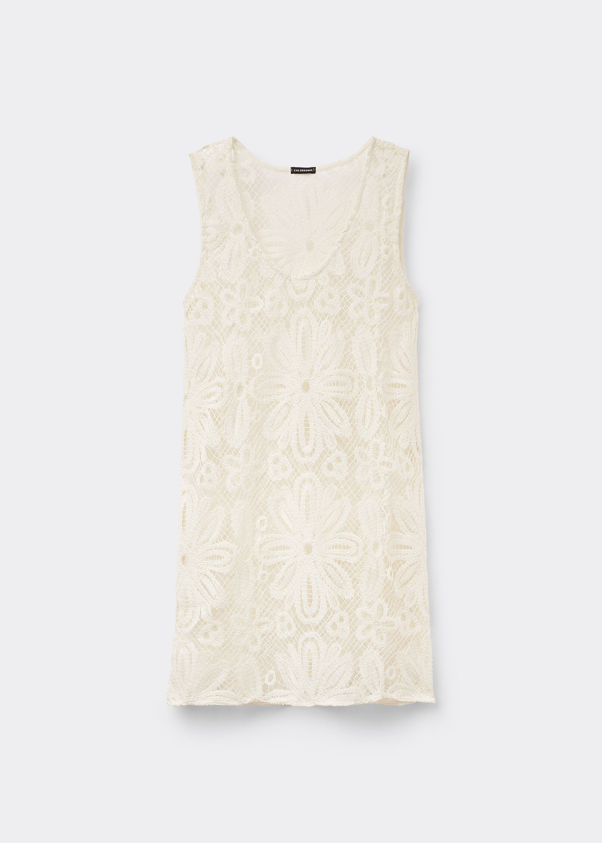 Kurzes Häkelkleid mit Blumenmuster