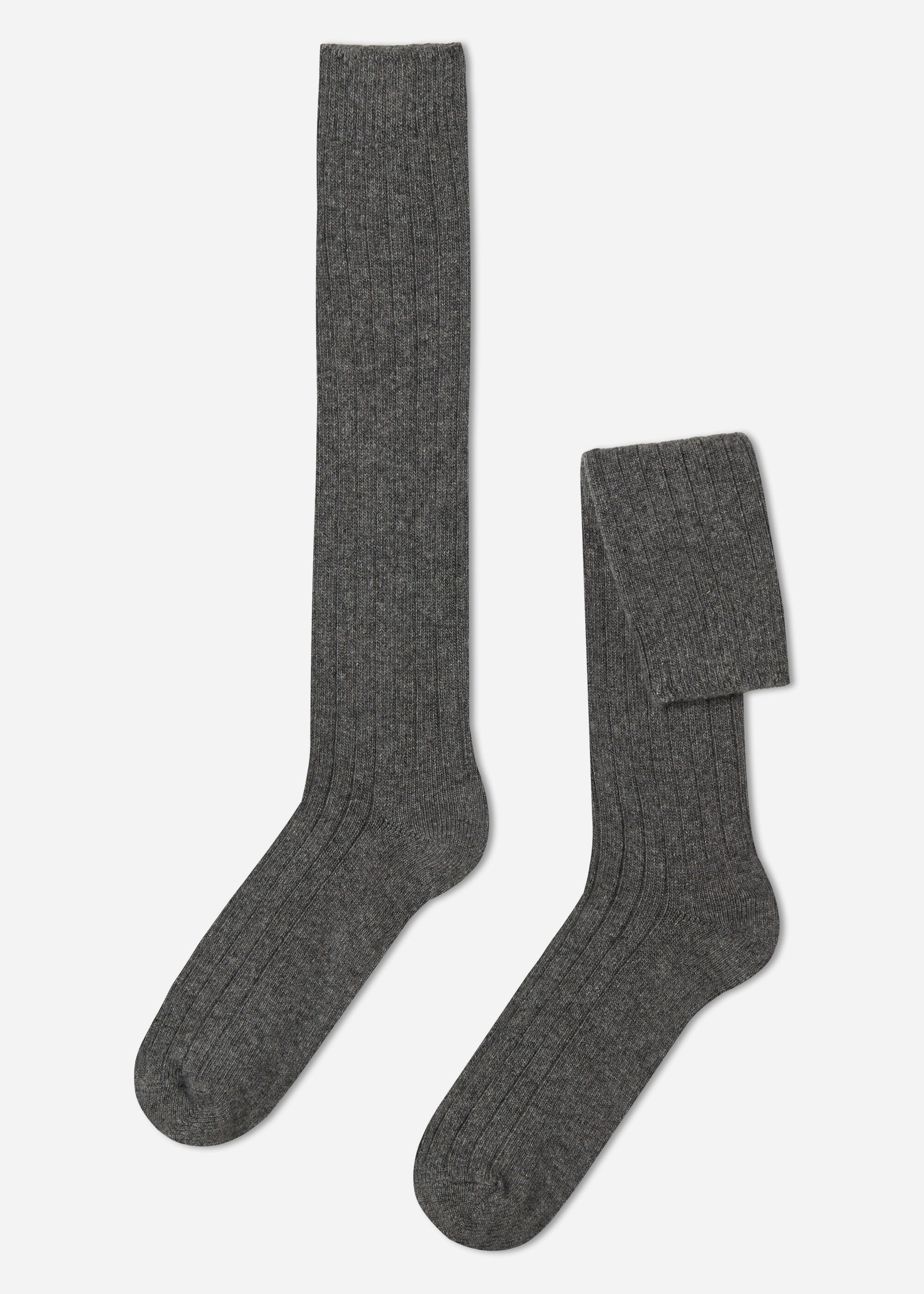 Chaussettes longues côtelées pour homme avec laine et cachemire