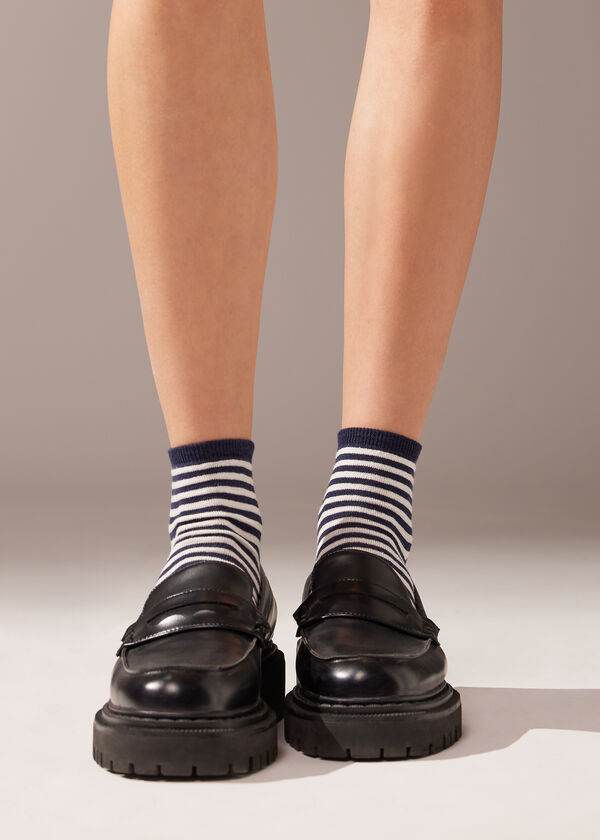 Krátké pruhované ponožky s příměsí lnu