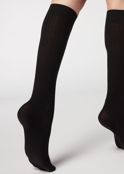 Hosszú bordázott női zokni kasmírral