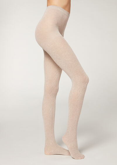 Cable-Knit-Patterned Cashmere Tights