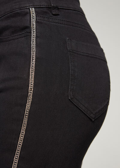 Side Rhinestone Jewel Detail Flared Jeans