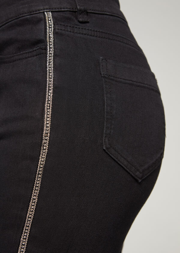 Side Rhinestone Jewel Detail Flared Jeans