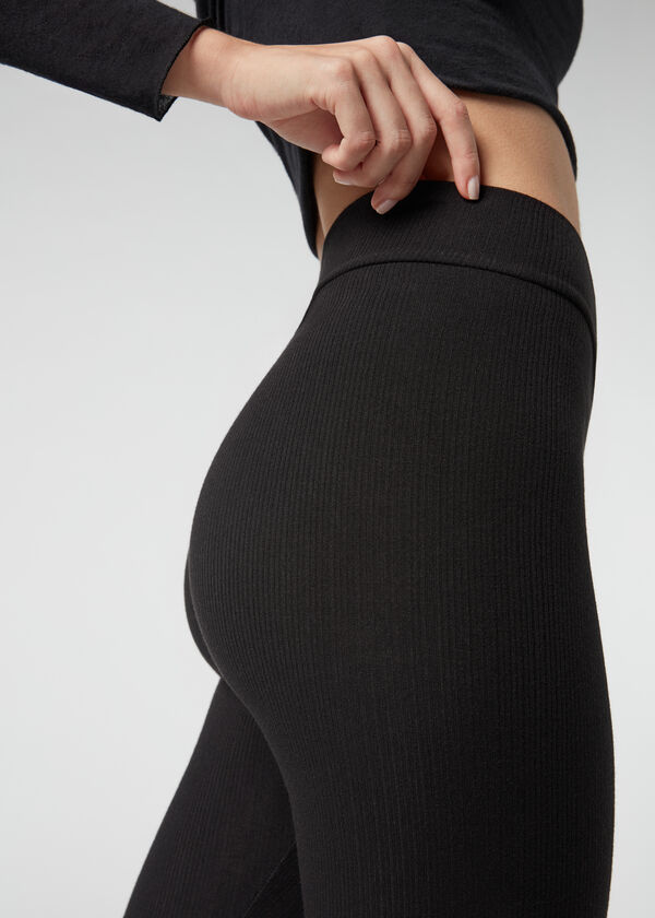 Gerippte Leggings mit Cashmere