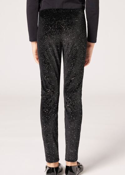 Girls’ Velvet Leggings with Glitter