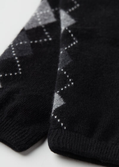 Knee High Socks with Diamond Pattern Cashmere