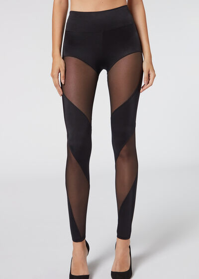 Leggings ultra brillants avec empiècements en tulle
