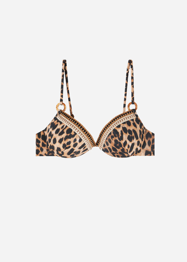 Haut de maillot push-up rembourré à motif animalier Bilbao