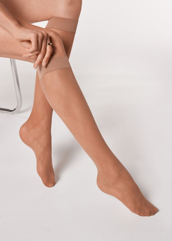 Eco Diamond-Patterned Mesh Knee-Highs Socks