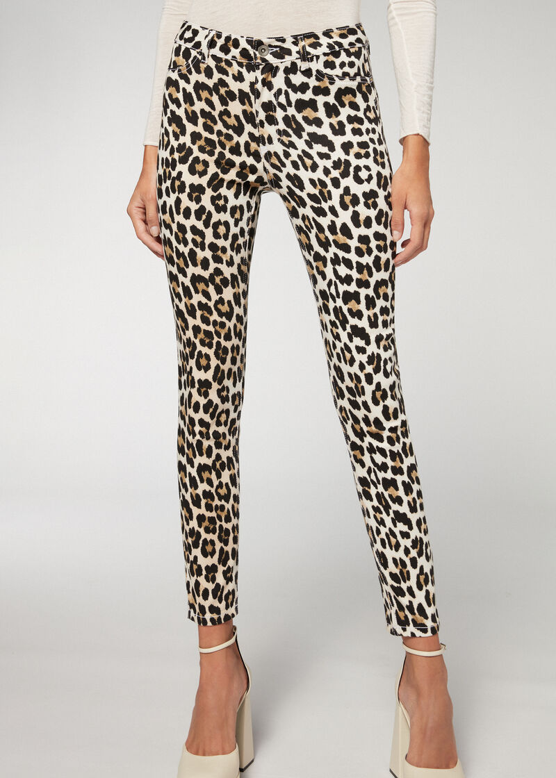 Soft-Touch Push-Up Skinny Jeans with Animal Print - Calzedonia