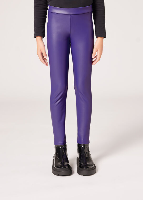 Girls’ Leather Effect Thermal Leggings