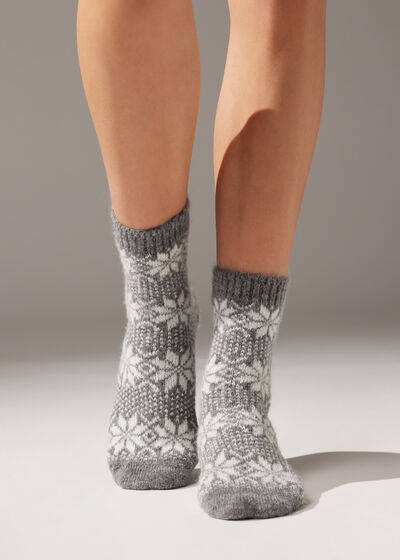 Vrúbkované vianočné domáce ponožky s trblietavým vláknom