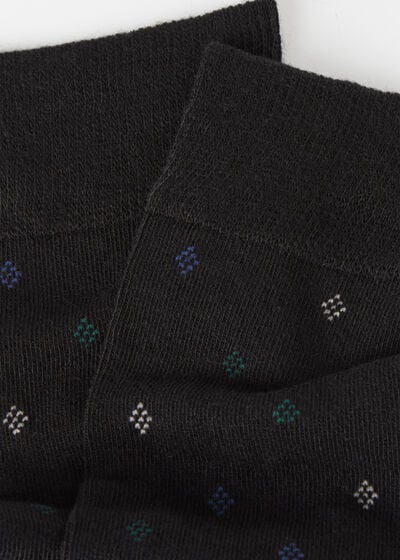 Men’s All-Over Diamond-Patterned Long Socks with Cashmere