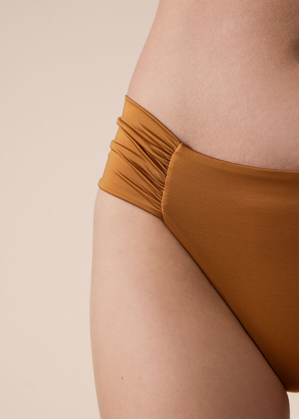 Ruched Brazilian Bikini Bottoms Shiny Satin