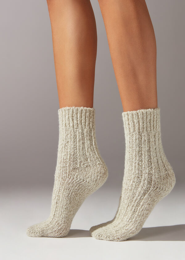 Glitter Ribbed Short Socks with Wool