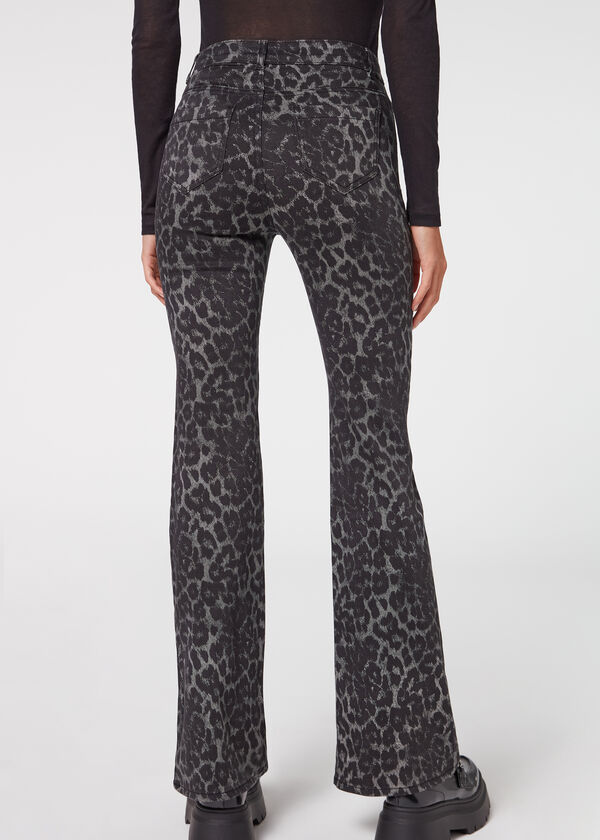 Jeans pattes d'éléphant motif animalier