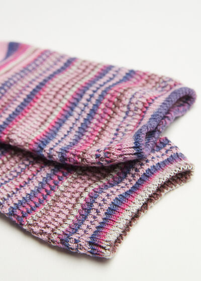 Crochet-Effect Multicoloured Short Socks