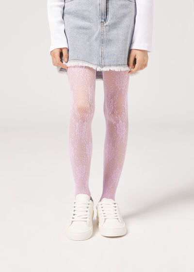 Girls’ Floral Lace Fishnet Tights