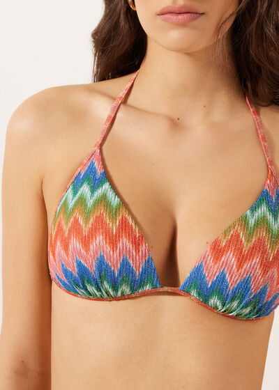 Padded Push-Up Bikini Top Elegant Chevron
