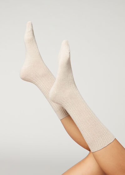 Short Ribbed Socks with Wool and Cashmere