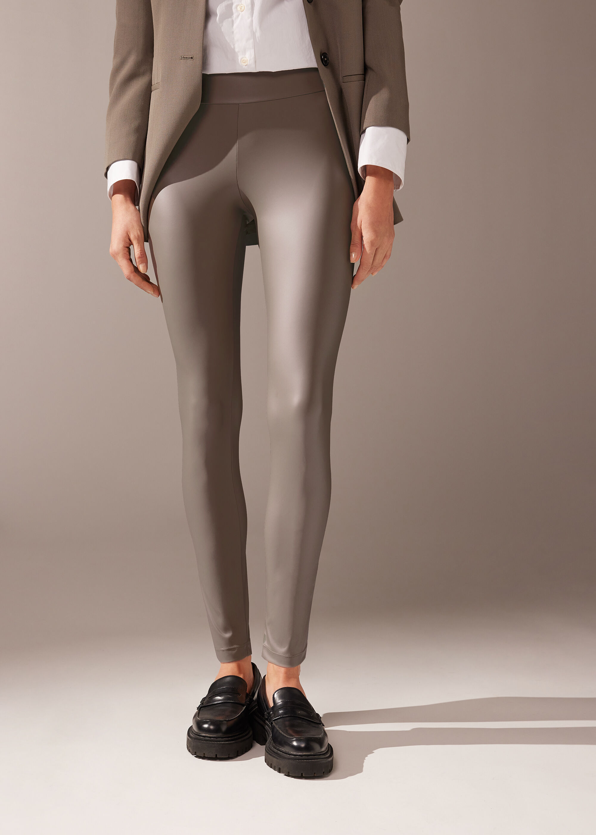 Legging met leerlook