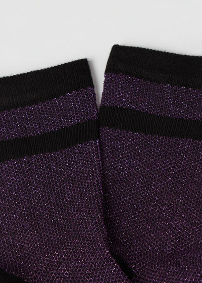Krátke ponožky s trblietavým vláknom s pásikmi