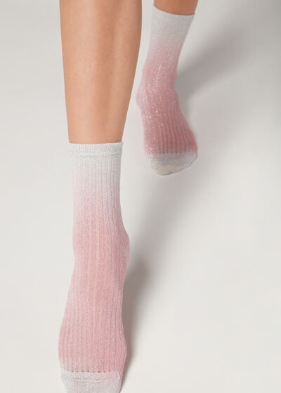 Kurze gerippte Socken mit Glitzer und Farbverlauf