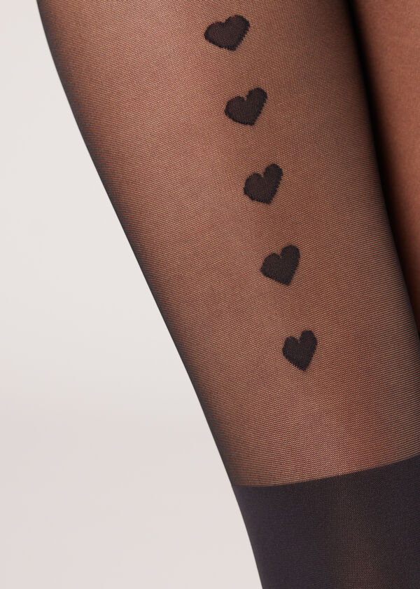 Longuette-Effect Tights with Hearts Stripe