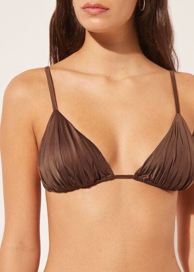 Removable Padding Triangle Bikini Top Shiny Satin