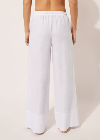 Linen and Viscose Palazzo Trousers