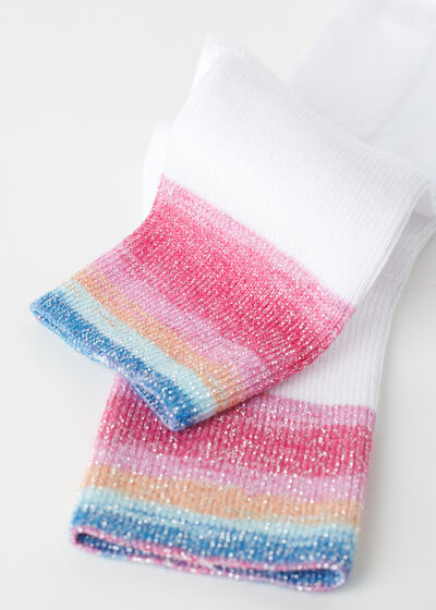 Faded Striped Short Socks with Glitter
