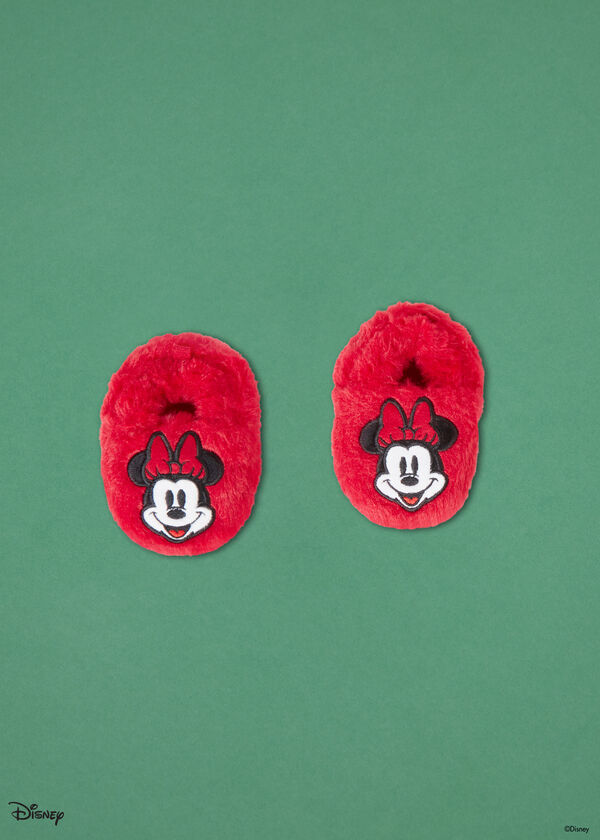 Chausson bébé Disney Minnie Nœud rouge pois blancs lunette rouge avec prénom