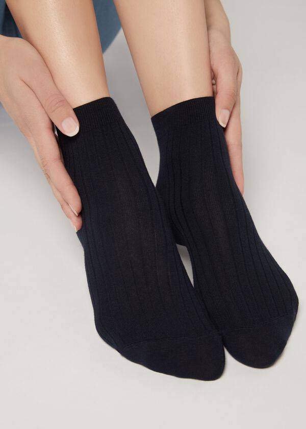 Nízke rebrované ponožky z bavlny a kašmíru