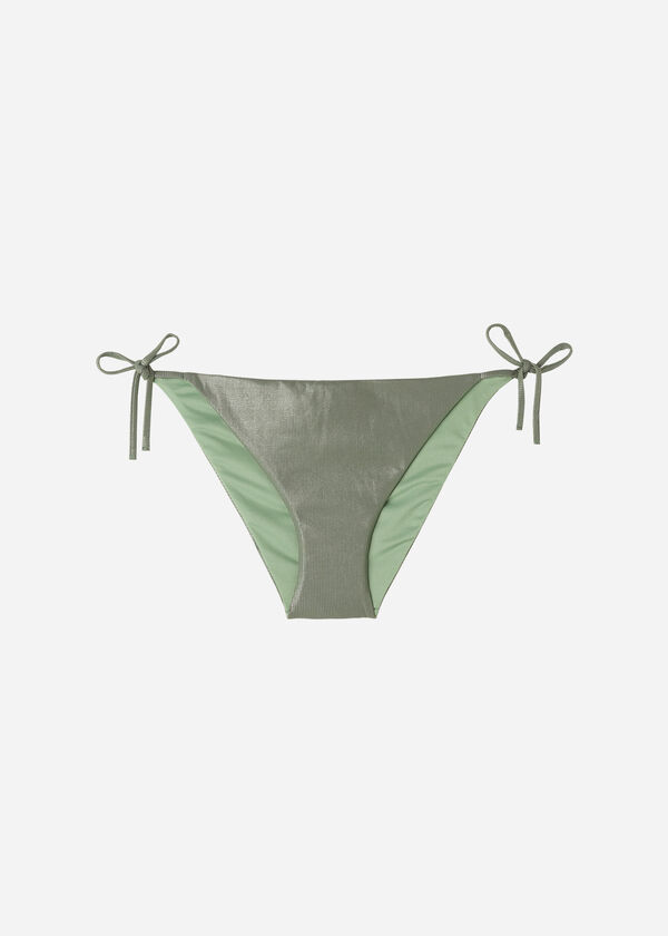 Cueca de Biquíni com Laços e Efeito de Pele Brilhante Antigua