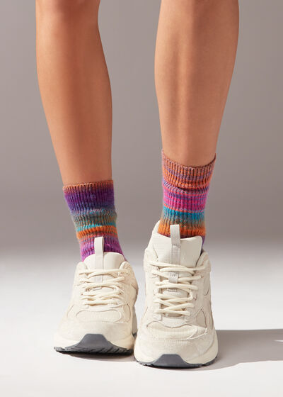 Multicolor Stripe Wool Blend Short Socks