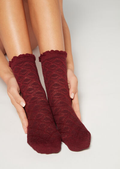 Diamond-Pattern Cashmere Short Socks
