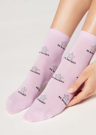 Tamamı Good Vibes Desenli Soket Çorap